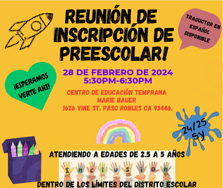 Preschool registration image in Spanish